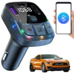 Autós FM Bluetooth 5.3 transmitter, 2×USB + USB-C, LCD kijelző, 12 V