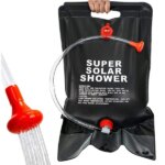 Napelemes kemping zuhanytáska 20 L PVC, fekete, szabályozható csap