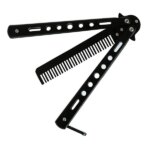 Összecsukható tréning pillangókés fésű, rozsdamentes acél, 22 cm, fekete