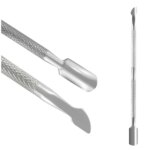 Rozsdamentes acél körömágybőr kaparó, kétoldalas, 13 cm