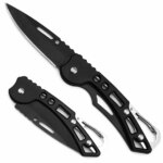 Összecsukható finka zsebkés karabinerrel, 15,5 cm, rozsdamentes, fekete