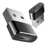 Fekete alumínium USB-C (aljzat)–USB-A (dugó) OTG adapter, 2 cm