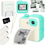 Gyerek azonnali fényképezőgép hőnyomtatóval, 24 MP, 32 GB, zöld