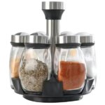Forgatható fűszertartó állvány 6 üveg edénnyel, 120 ml, rozsdamentes acél
