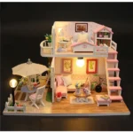 Fa babaház építőkészlet LED világítással, bútorokkal, 19,5 cm