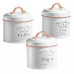 3 darabos vintage fémtároló szett, légmentes, fehér-rózsaarany, Herzberg