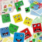 Montessori érzelmi logikai fa kockák, 16 db blokk + 64 feladatkártya
