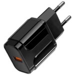 USB-A gyorstöltő QC 3.0, 18 W, fali hálózati adapter, fekete