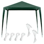 Zöld kerti pavilon, fém vázas sátor, 2,5 x 2,5 m, PE tető, rögzítőkkel