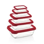 Herzberg Bio Saver 5 részes légmentes BPA-mentes ételtároló doboz szett, piros