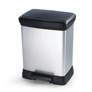Curver Deco pedálos, fémhatású műanyag szemetes 30 l, ezüst-fekete