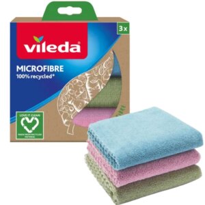 Vileda 3 darabos mikroszálas törlőkendő szett, 100% újrahasznosított, 30×30 cm
