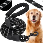 Nylon kutyapóráz 5 m, fényvisszaverő, nagytestű kutyáknak 50 kg-ig, fekete-fehér