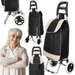 Összecsukható bevásárlókocsi, 30 L, acél váz, fekete–krém