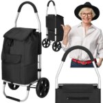 Springos összecsukható bevásárlókocsi, 42 l, 28 kg, fekete-szürke