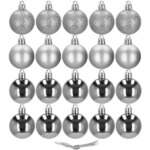 Karácsonyfadísz gömb szett 20 db, ezüst, 4 cm, műanyag, törhetetlen