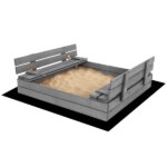 Impregnált fa homokozó 120 x 120 cm zárható padokkal, ponyvával, szürke