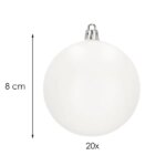 Törhetetlen fehér matt karácsonyfadísz gömb 8 cm, 20 db