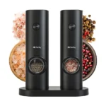 Elektromos só- és borsdaráló szett, 2 db, LED, kerámia mechanika, fekete