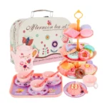 Gyermek teázó készlet bőröndben, 37 db kiegészítővel, rózsaszín