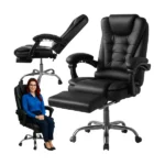 Malatec fekete irodai forgószék lábtartóval, állítható, 130 kg