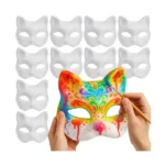 Fehér DIY macska álarc készlet, 10 db, univerzális méret, papírpép