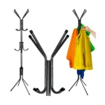 Álló ruhafogas, fém, fekete, 175 cm, 3 szintes, 20 kg teher