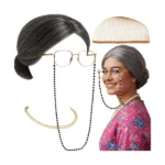 5 részes nagymama jelmez szett – paróka, szemüveg, gyöngysor, sapka