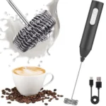 Akkumulátoros mini elektromos tejhabosító 3 sebesség állvánnyal – fekete