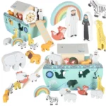 Fa Arka Noé formabedobó hajó 20 részes állatfigurás készlet, 12 hó+