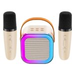 Karaoke szett Bluetooth hangszóró RGB LED, 2 vezeték nélküli mikrofon, fehér