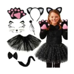 Gyerek fekete 7 részes cicajelmez szett, univerzális, 3–10 év