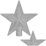Ezüst csillag karácsonyi csúcsdísz, 22 cm, törhetetlen műanyag, csillogó