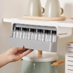 Fúrásmentes fűszertartó fiók, 6 átlátszó üveggel és 3M ragasztóval