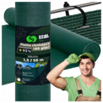 Árnyékoló háló 95% zöld UV 1,5×50 m 180 g/m² kerítés takaró