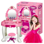Interaktív rózsaszín játék sminkasztal XXL tükörrel, fénnyel, hanggal, sámli