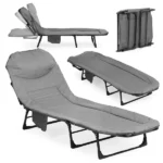 Összecsukható kempingágy 200×65 cm, acélvázzal, 5-fokozatú háttámlával