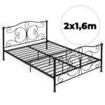 Fém ágykeret 160×200 cm ágyráccsal, fekete, kristály díszítéssel