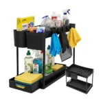 2 szintes kihúzható mosogató alatti rendszerező polc, fekete