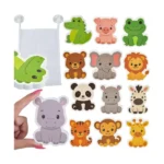 12 db habszivacs fürdőmatrica állatokkal, tapadóhálós tárolóval