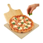 Kordierit pizzasütő kő 38×36 cm bambusz pizzalapáttal, 2 az 1-ben
