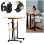 Állítható magasságú mobil asztal kerekeken, 80×40 cm, fa–fém