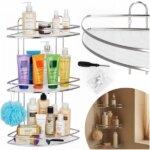 Háromszög sarok fürdőszobai polc rozsdamentes acél, 3 szintes, 58,5 cm