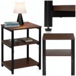 3 polcos fém- és forgácslap éjjeliszekrény 35×31×59 cm, sötétbarna-fekete