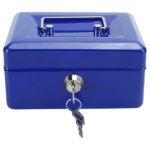 Fém pénzkazetta kulcsos zárral, érmetartó rekeszekkel