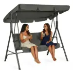 3 személyes kerti hinta acélvázzal, szürke, állítható napellenzővel
