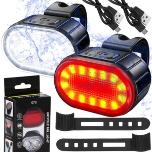 USB-ről tölthető kerékpárlámpa szett, első és hátsó, IPX4