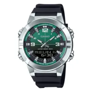 Férfi кварc karóra zöld számlappal, fekete szíjjal, 44 mm