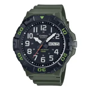 Casio férfi analóg karóra, fekete számlappal, zöld műanyag szíjjal