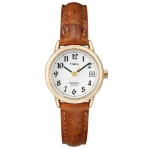 Timex Easy Reader női karóra, fehér számlap, barna bőrszíj